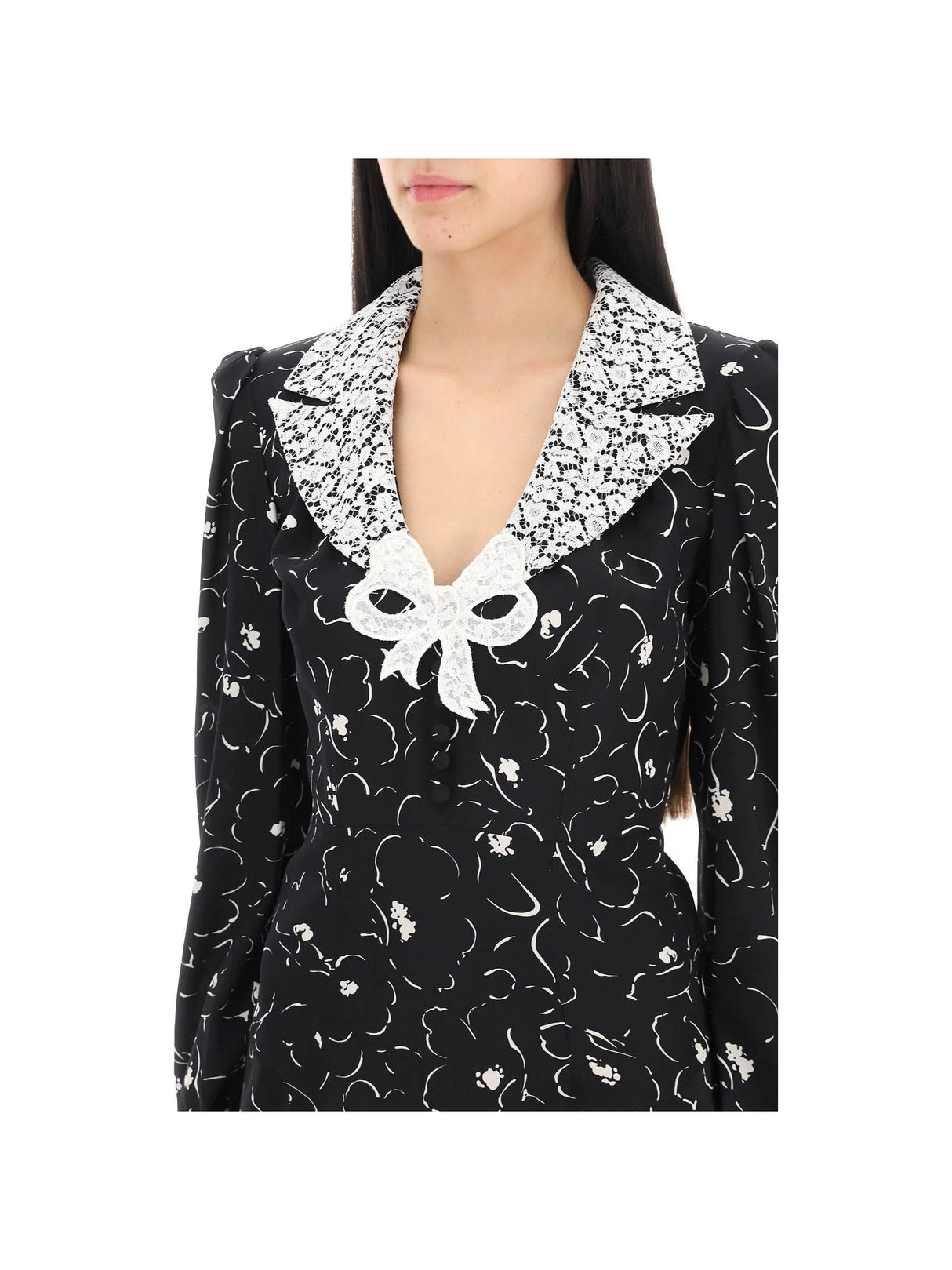 Floral Silk Mini Dress Lace Collar - Women > Clothing > Dresses > Mini