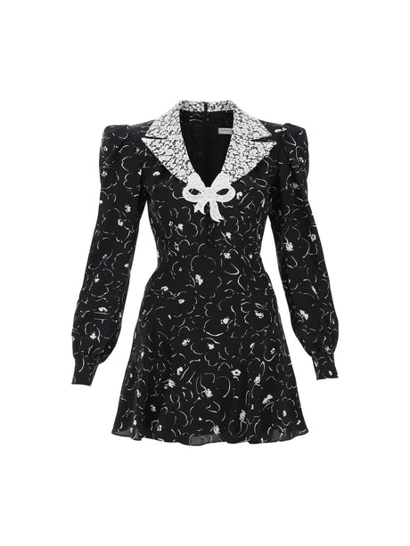 Floral Silk Mini Dress Lace Collar - 34 - Women > Clothing > Dresses > Mini