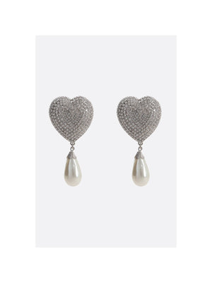 Heart Crystal Earrings With Pearl Pendant-ALESSANDRA RICH-JOHN JULIA