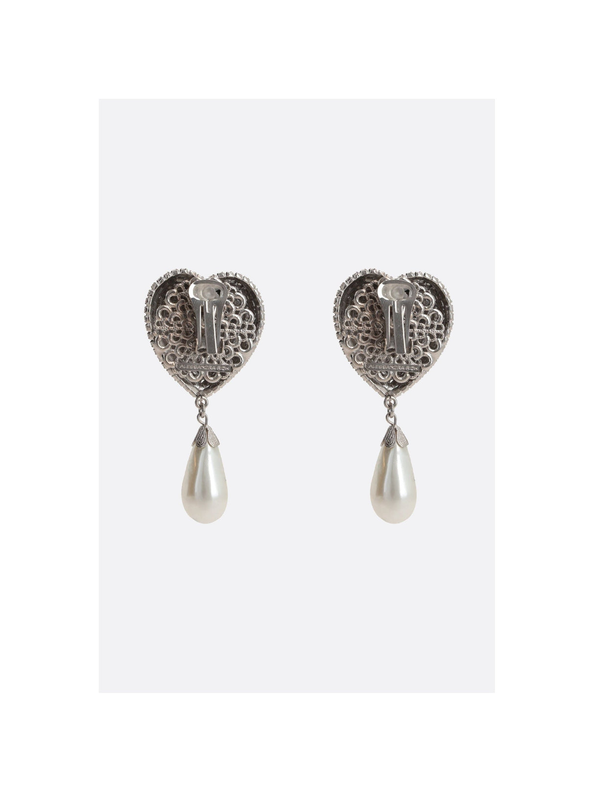 Heart Crystal Earrings With Pearl Pendant-ALESSANDRA RICH-JOHN JULIA