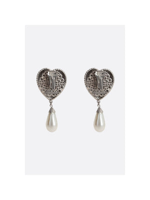 Heart Crystal Earrings With Pearl Pendant-ALESSANDRA RICH-JOHN JULIA