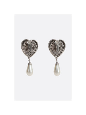 Heart Crystal Earrings With Pearl Pendant-ALESSANDRA RICH-JOHN JULIA