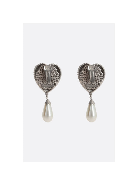 Heart Crystal Earrings With Pearl Pendant-ALESSANDRA RICH-JOHN JULIA