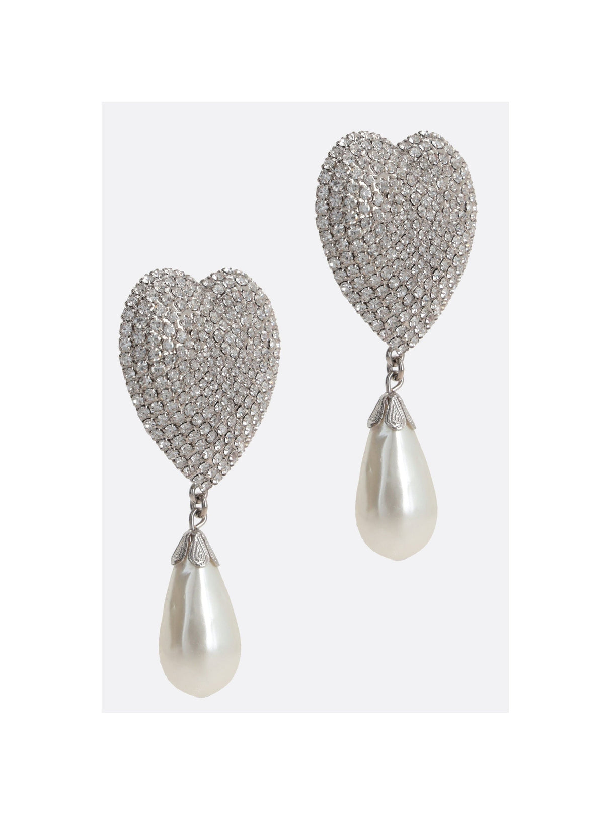 Heart Crystal Earrings With Pearl Pendant-ALESSANDRA RICH-JOHN JULIA