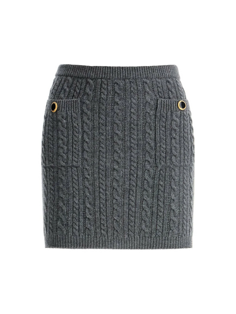 Jewel Buttoned Knitted Pencil Mini Skirt.