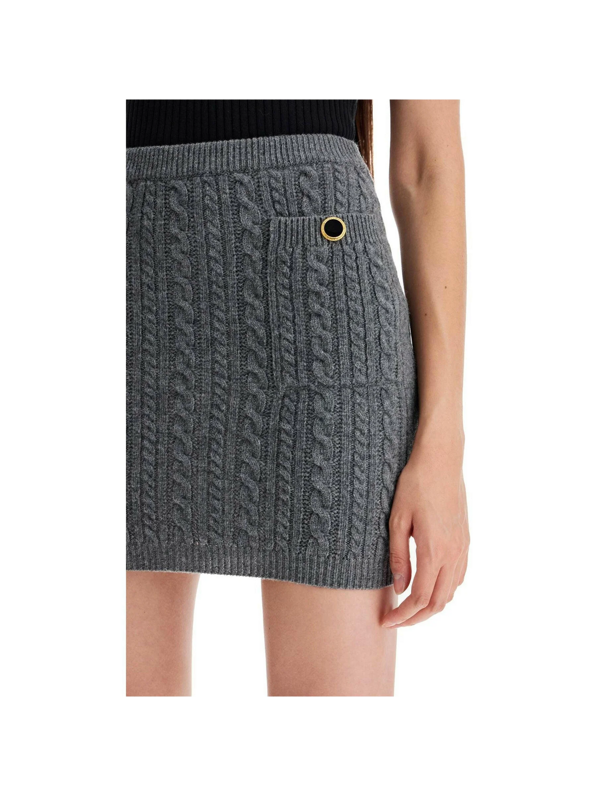 Jewel Buttoned Knitted Pencil Mini Skirt.