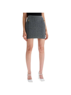 Jewel Buttoned Knitted Pencil Mini Skirt.