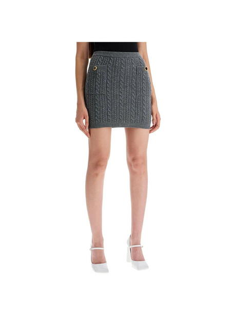 Jewel Buttoned Knitted Pencil Mini Skirt.