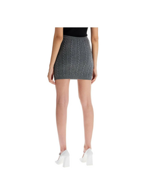 Jewel Buttoned Knitted Pencil Mini Skirt.