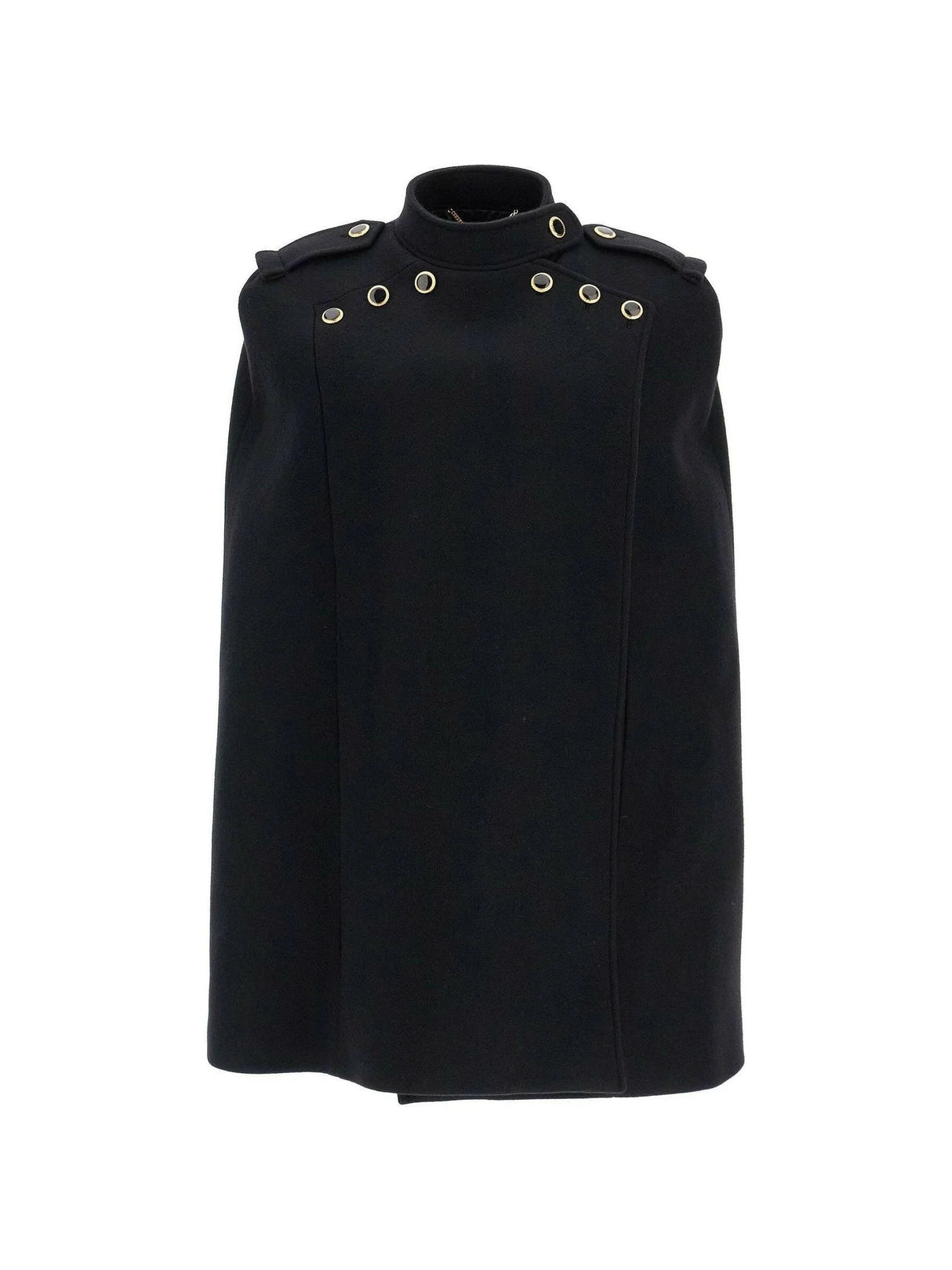 Jewel Buttoned Wool Cape.