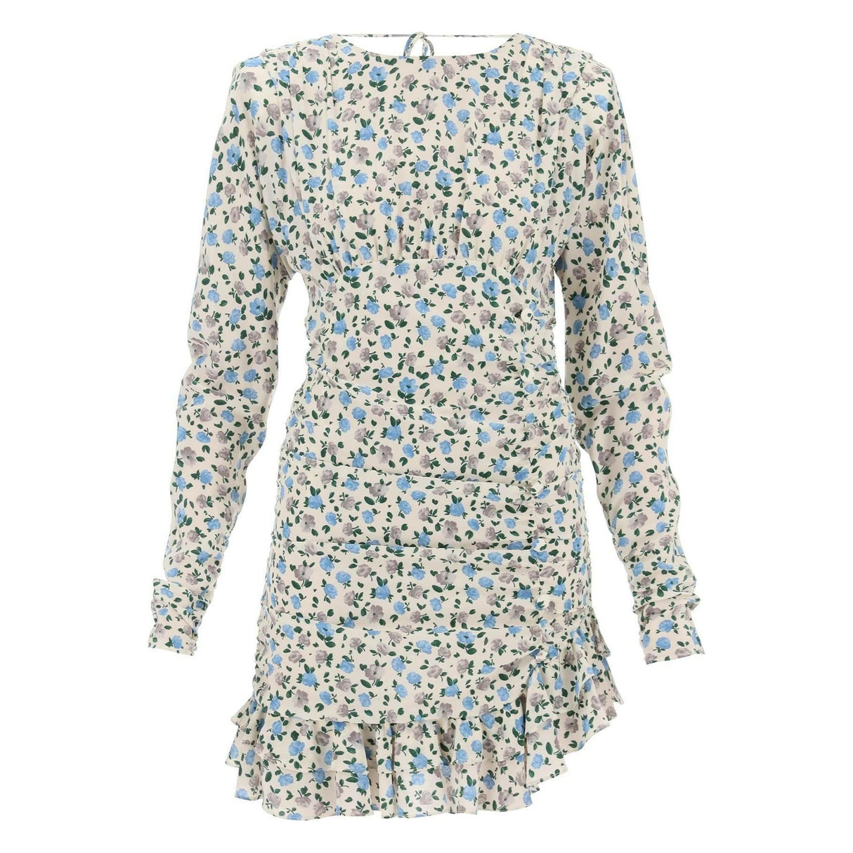 Light Blue/Multi Flower Print Open-Back Silk Mini Dress ALESSANDRA RICH JOHN JULIA.