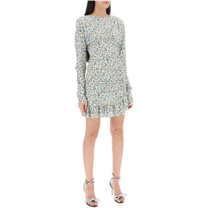 Light Blue/Multi Flower Print Open-Back Silk Mini Dress ALESSANDRA RICH JOHN JULIA.