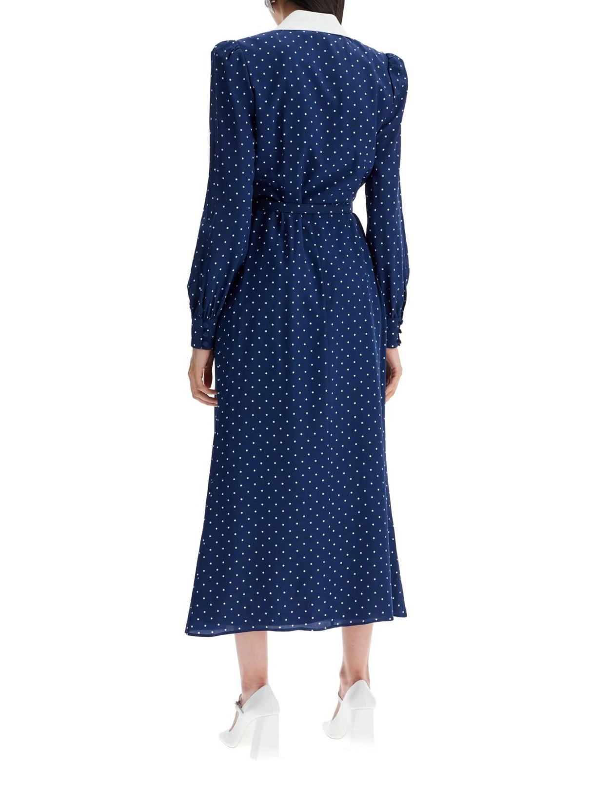 Midi Dress Polka Dot Mikado Collar-Alessandra Rich-JOHN JULIA