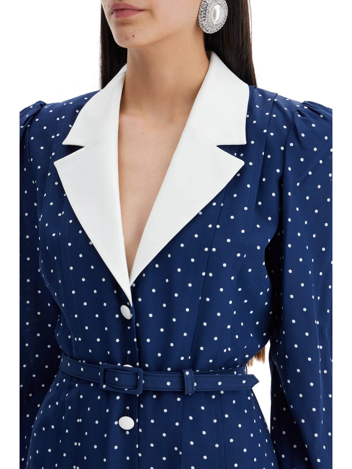 Midi Dress Polka Dot Mikado Collar-Alessandra Rich-JOHN JULIA