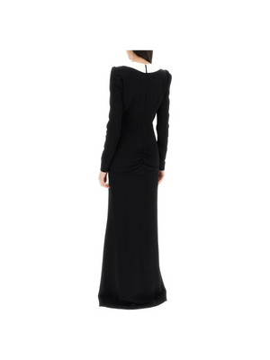 Black Mikado Collar Rose Detail Evening Dress ALESSANDRA RICH JOHN JULIA.