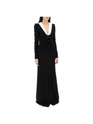 Black Mikado Collar Rose Detail Evening Dress ALESSANDRA RICH JOHN JULIA.