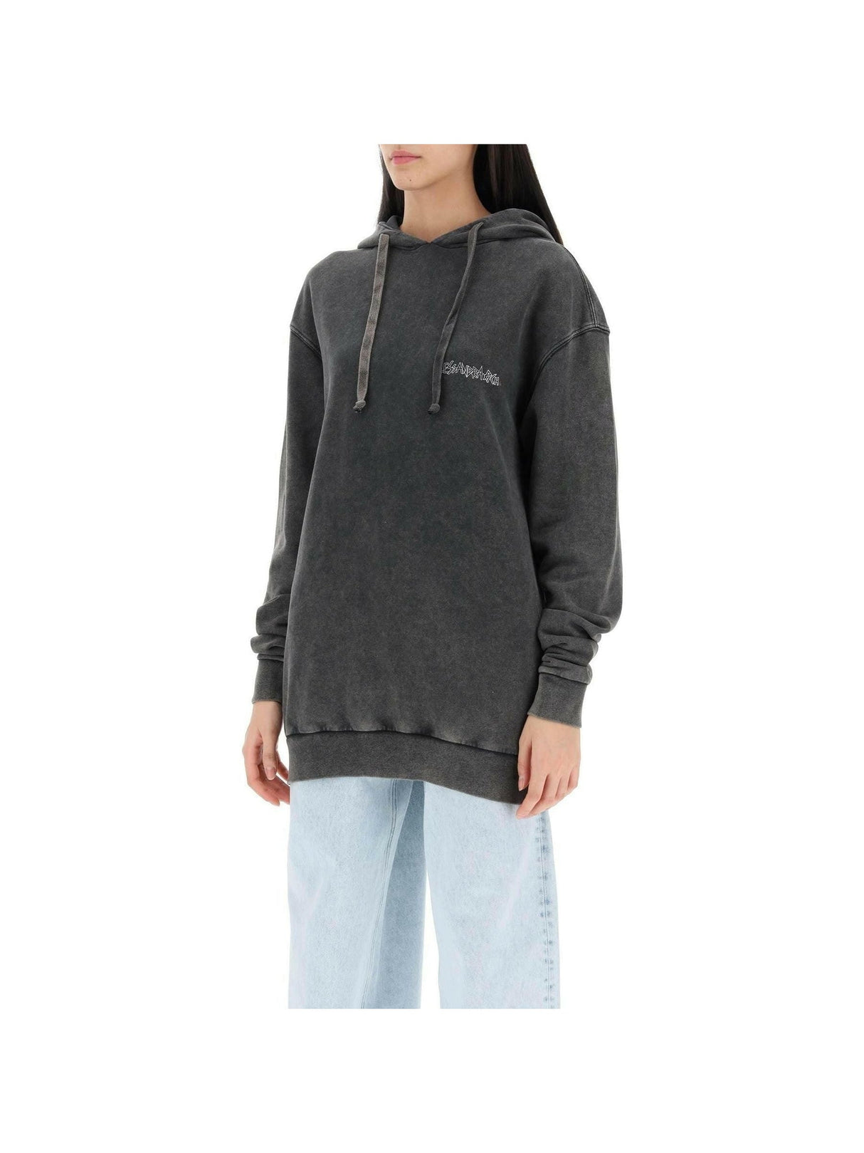 Oversized Hoodie With Print And Rhinestones ALESSANDRA RICH JOHN JULIA.