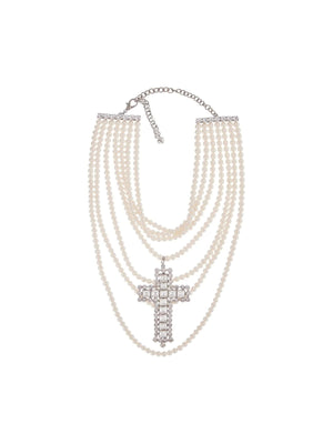 Necklace With Pearls And Crystal Cross