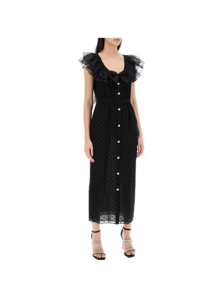 Black Polka-Dot Ruffle Georgette Silk Dress ALESSANDRA RICH JOHN JULIA.