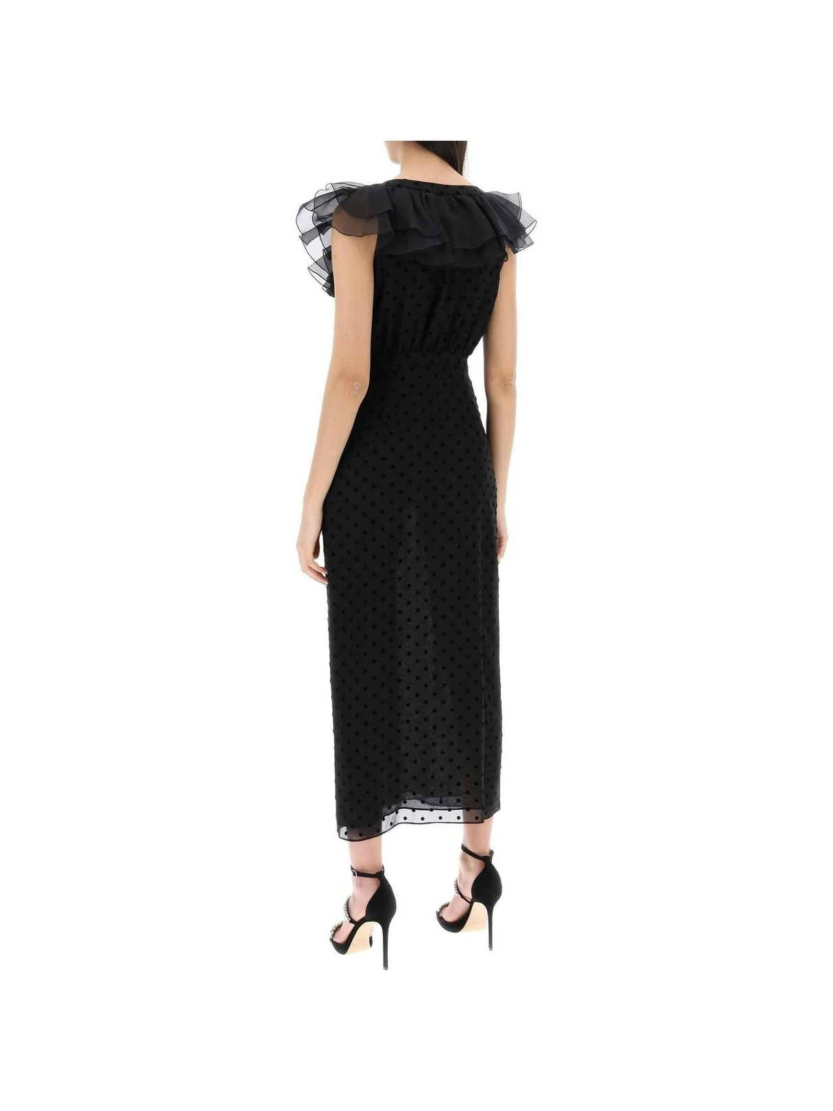 Black Polka-Dot Ruffle Georgette Silk Dress ALESSANDRA RICH JOHN JULIA.