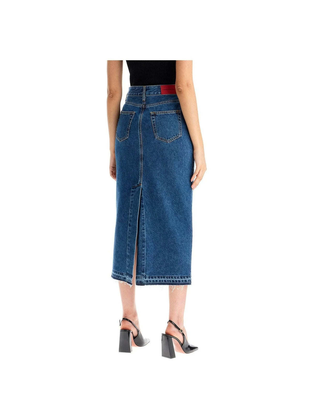 Rhinestone Denim Midi Skirt.