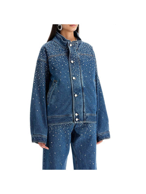 Rhinestone Embellished Denim Jacket-Alessandra Rich-JOHN JULIA