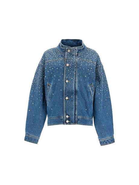 Rhinestone Embellished Denim Bomber Jacket.