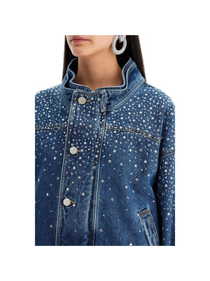 Rhinestone Embellished Denim Jacket-Alessandra Rich-JOHN JULIA