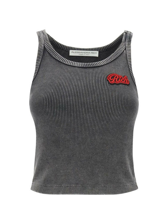 Ribbed Tank Top With Logo Patch ALESSANDRA RICH JOHN JULIA.