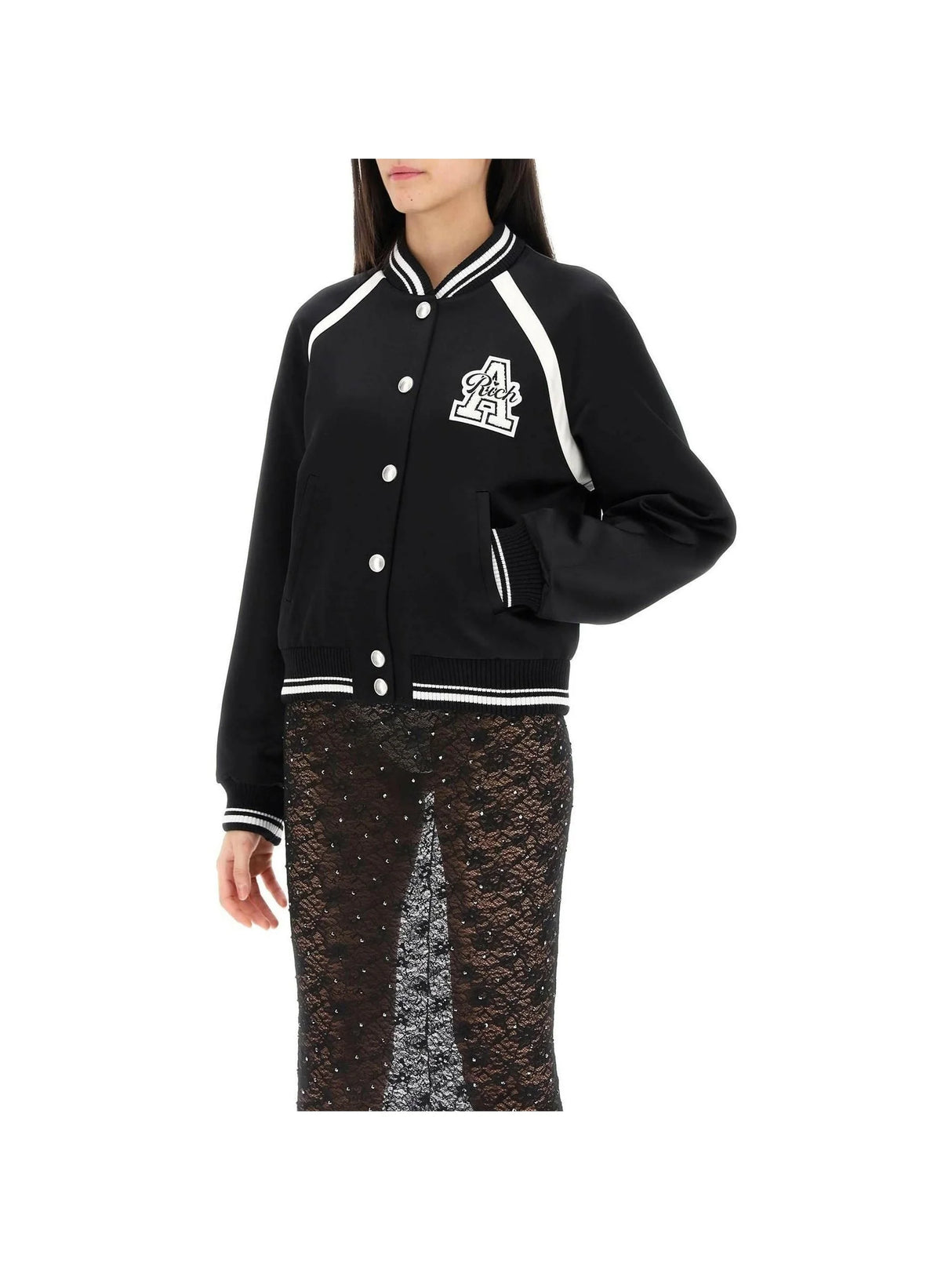 Satin Bomber Jacket With Logo Patch ALESSANDRA RICH JOHN JULIA.