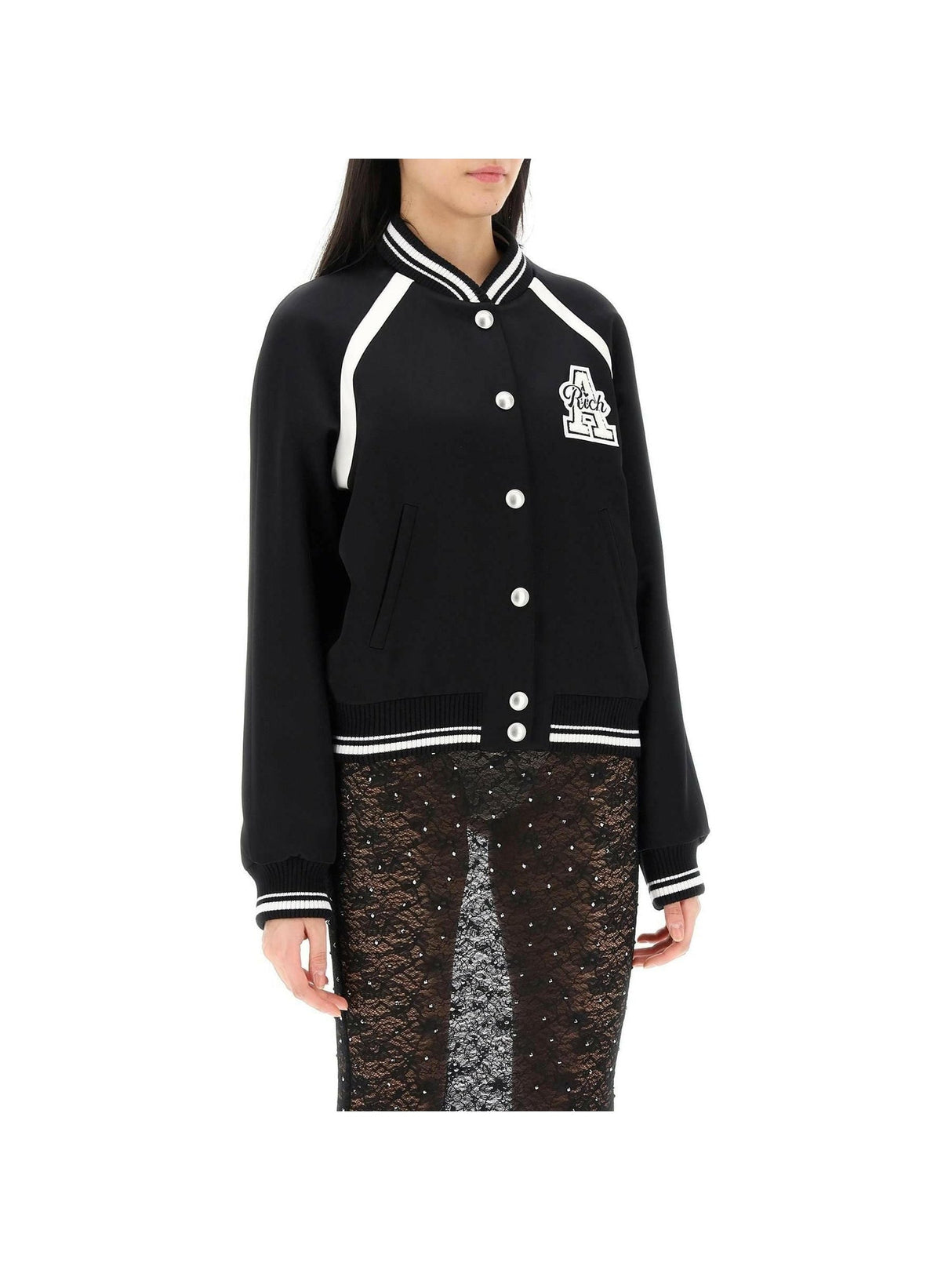 Satin Bomber Jacket With Logo Patch ALESSANDRA RICH JOHN JULIA.