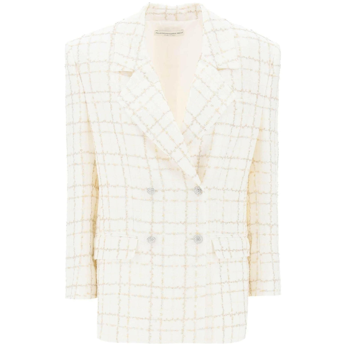 White Checkered Oversized Tweed Jacket ALESSANDRA RICH JOHN JULIA.