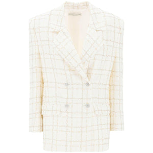 White Checkered Oversized Tweed Jacket ALESSANDRA RICH JOHN JULIA.