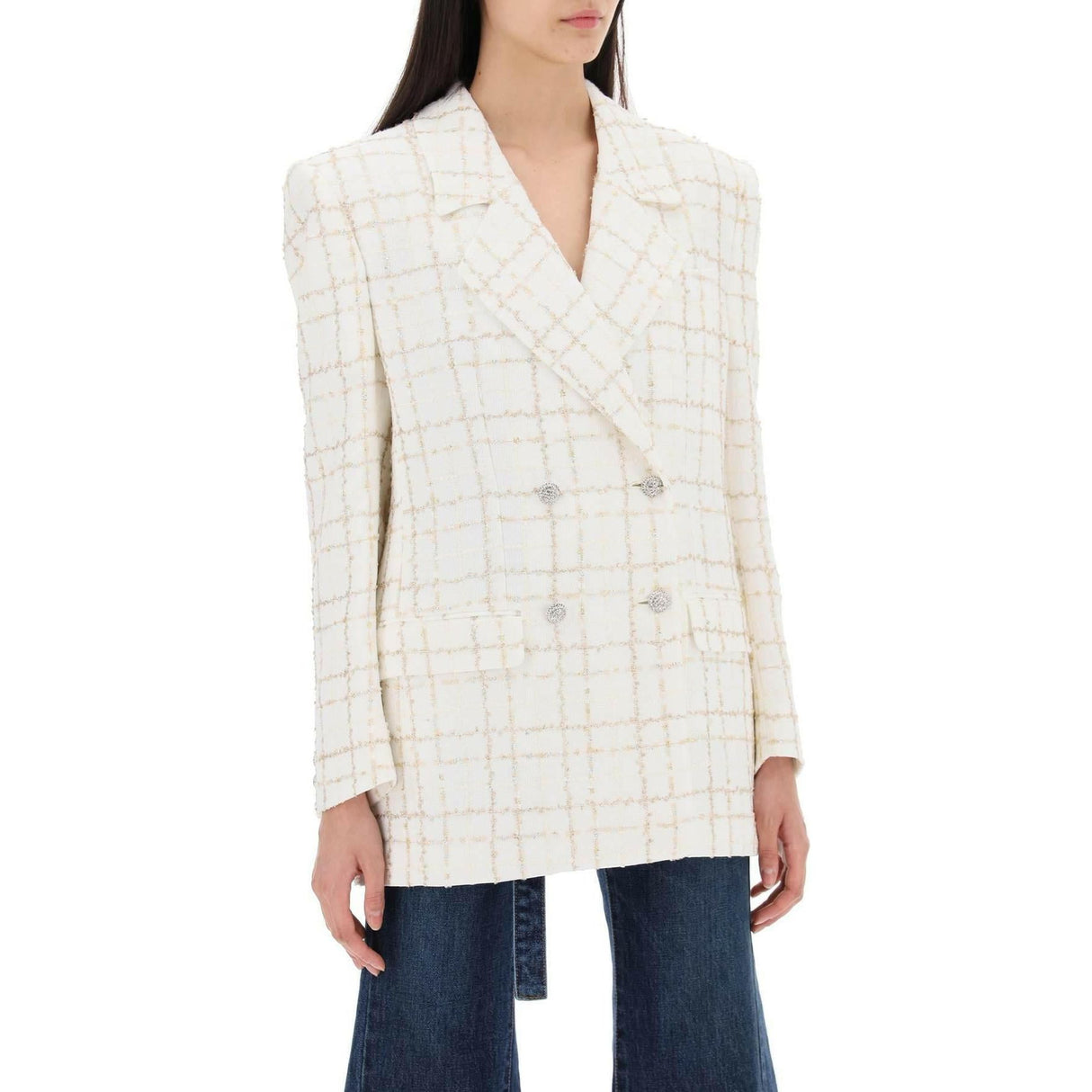 White Checkered Oversized Tweed Jacket ALESSANDRA RICH JOHN JULIA.