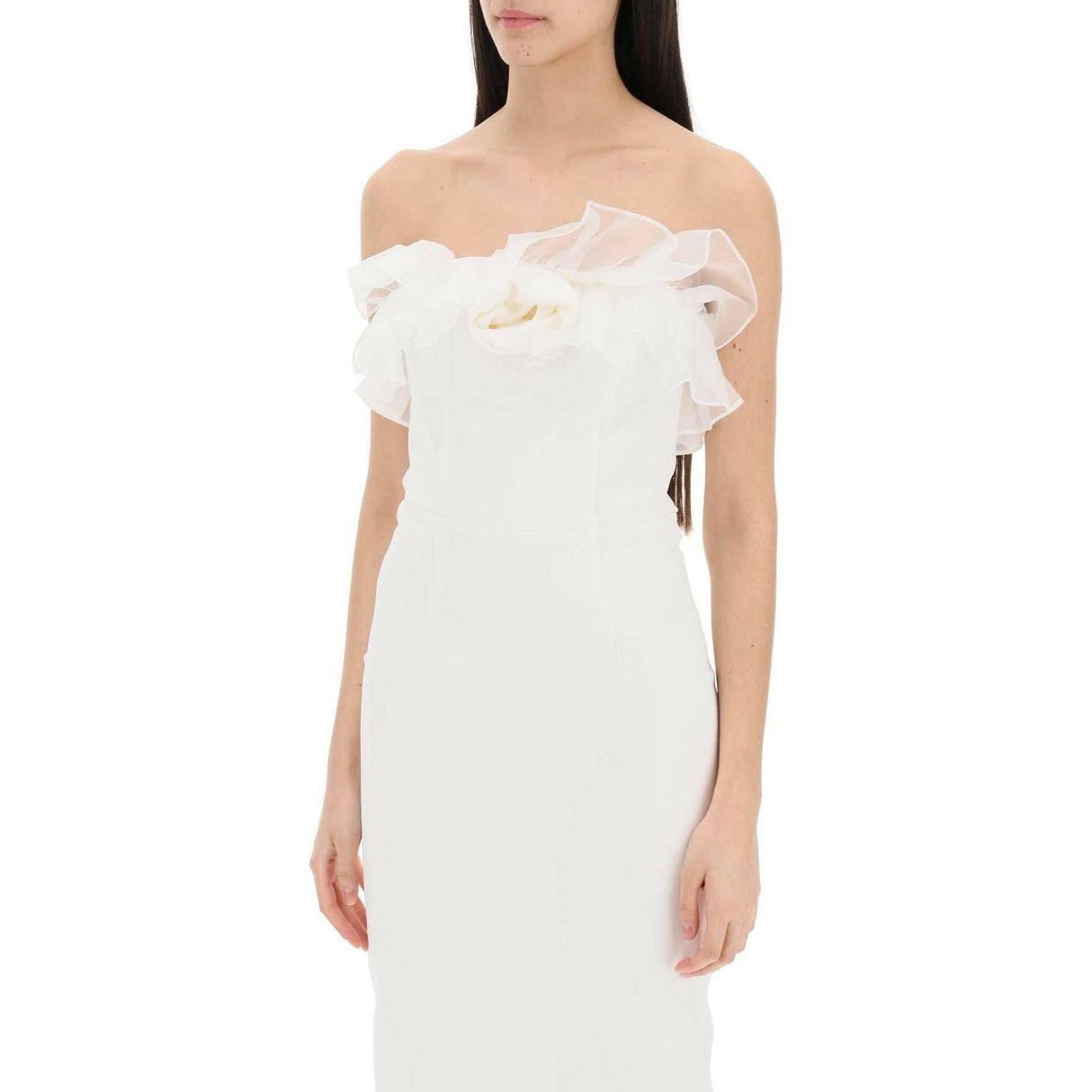 White Organza Ruffle Cady Bustier Strapless Dress ALESSANDRA RICH JOHN JULIA.