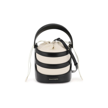 Black and Ivory Rise Leather Bucket Bag ALEXANDER MCQUEEN JOHN JULIA.