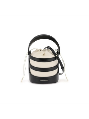 Black and Ivory Rise Leather Bucket Bag ALEXANDER MCQUEEN JOHN JULIA.