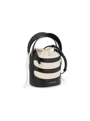 Black and Ivory Rise Leather Bucket Bag ALEXANDER MCQUEEN JOHN JULIA.