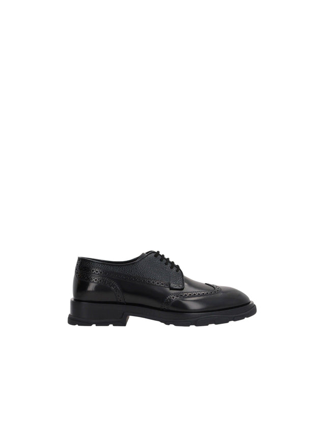 ALEXANDER MCQUEEN-Brushed Textured Leather Derby Shoes-JOHN JULIA