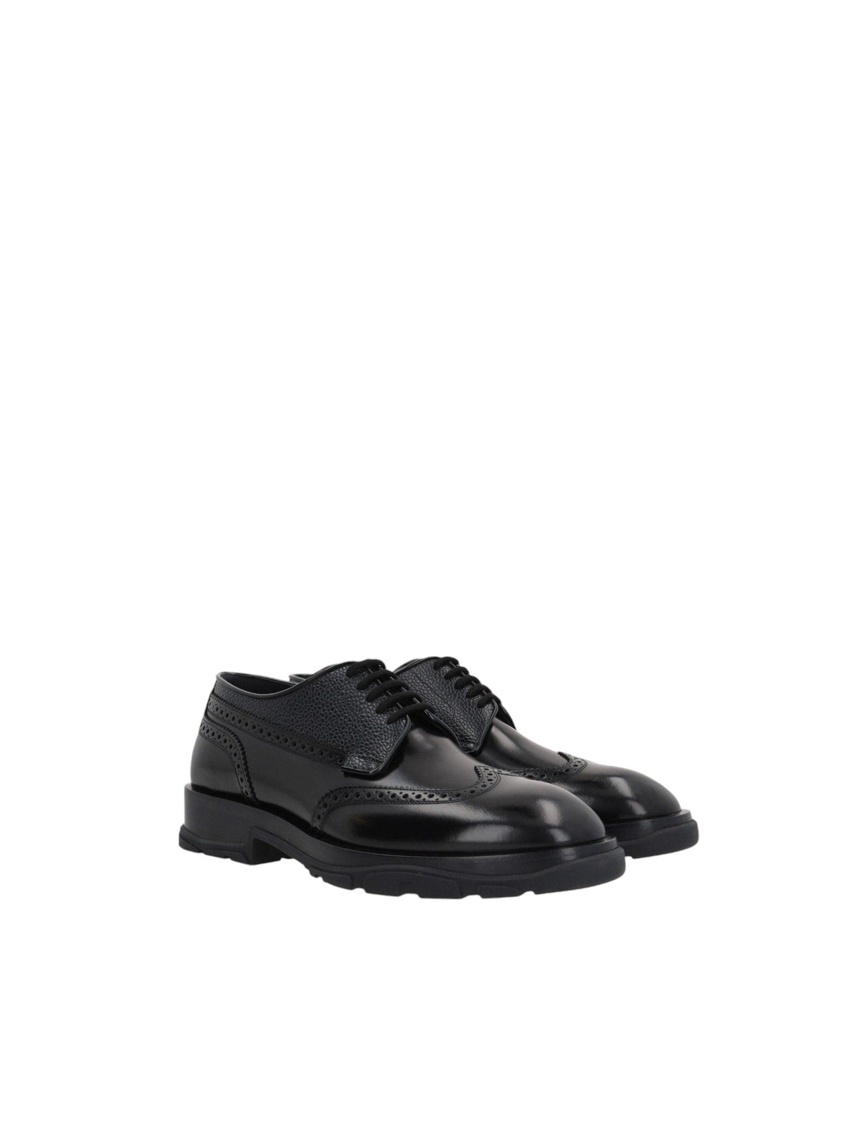 ALEXANDER MCQUEEN-Brushed Textured Leather Derby Shoes-JOHN JULIA