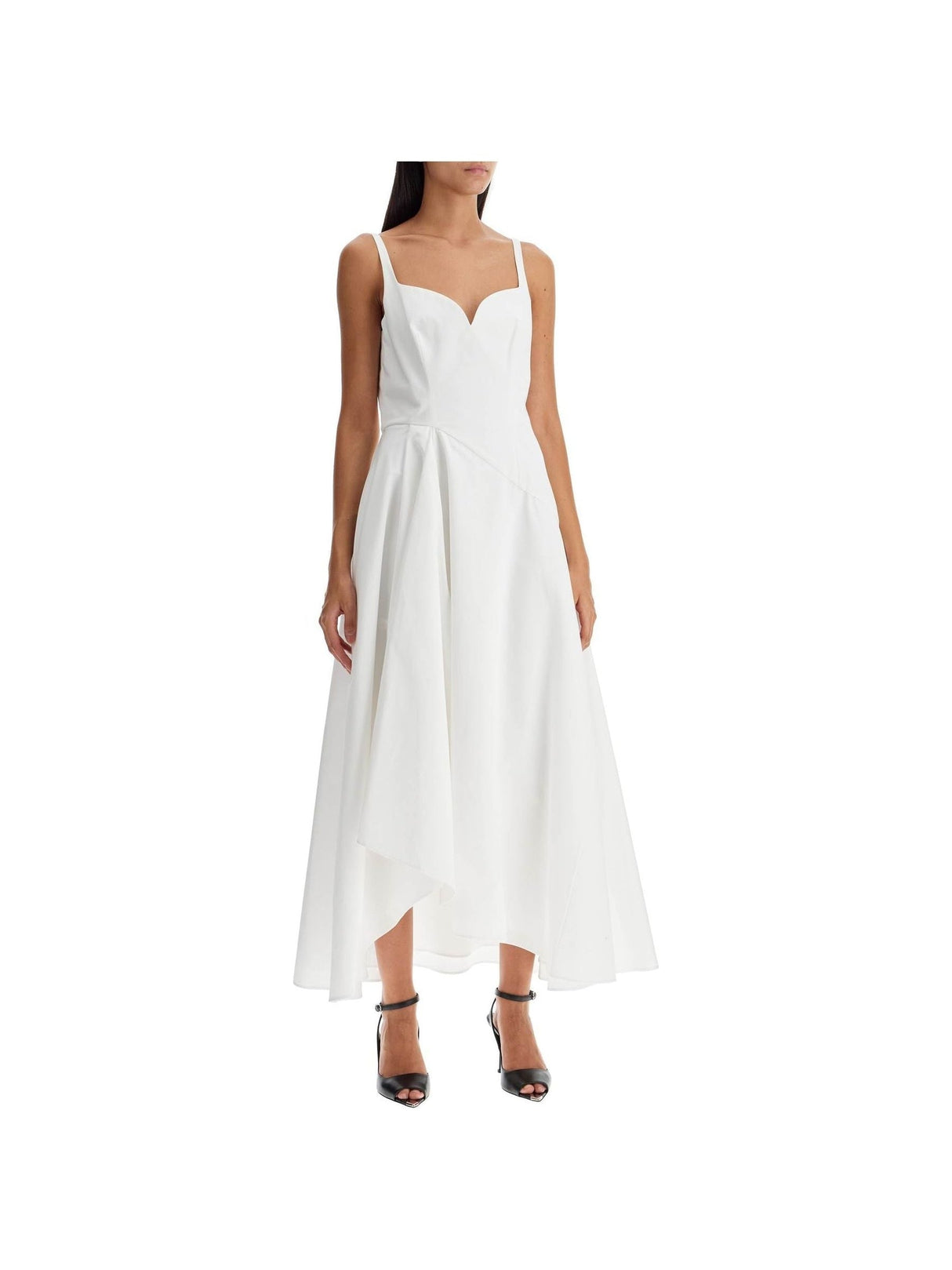 Cotton Poplin Midi Dress Sweetheart Neckline