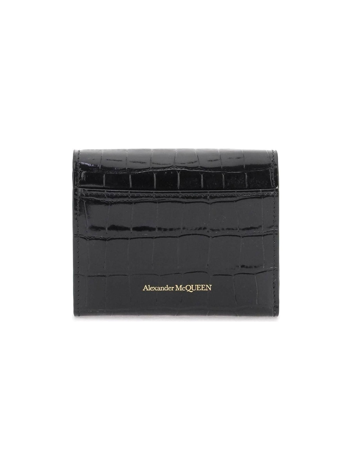 Black Croc-Embossed Leather Compact Skull Wallet ALEXANDER MCQUEEN JOHN JULIA.