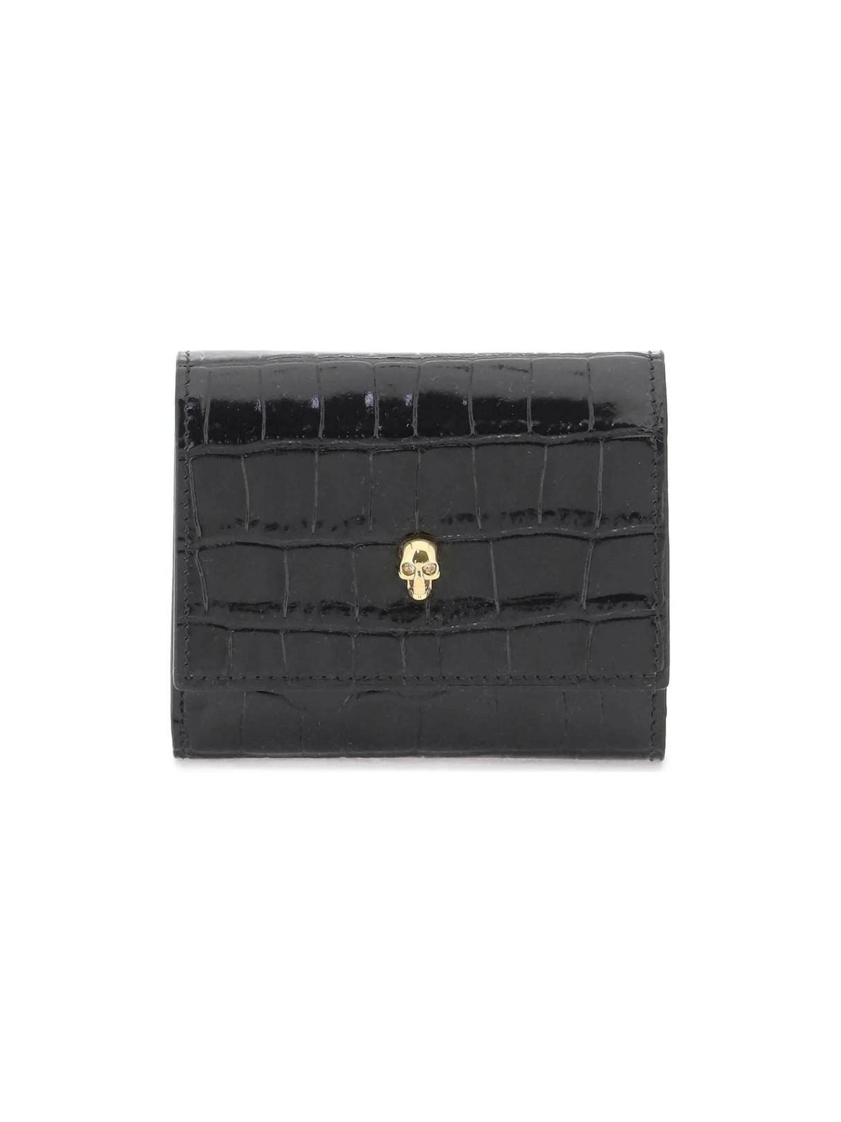 Black Croc-Embossed Leather Compact Skull Wallet ALEXANDER MCQUEEN JOHN JULIA.