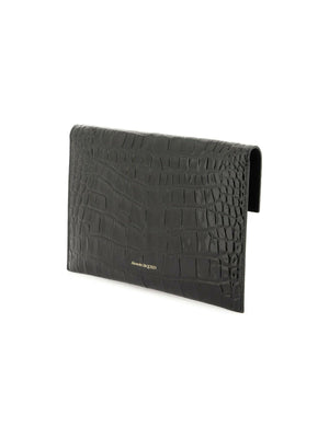 ALEXANDER MCQUEEN-Croc-Embossed Skull Envelope Clutch-JOHN JULIA