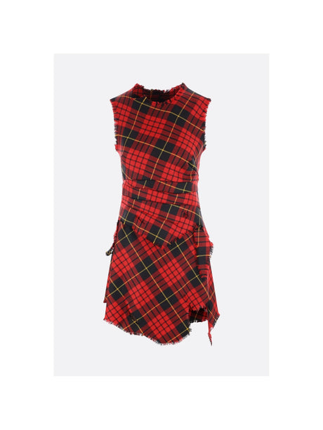 Distressed Tartan Wool Mini Dress-ALEXANDER MCQUEEN-JOHN JULIA