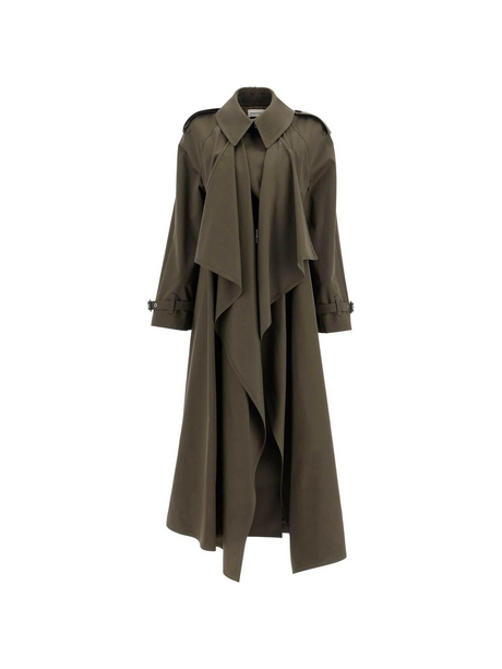 Draped Wool Trench Coat-ALEXANDER MCQUEEN-JOHN JULIA