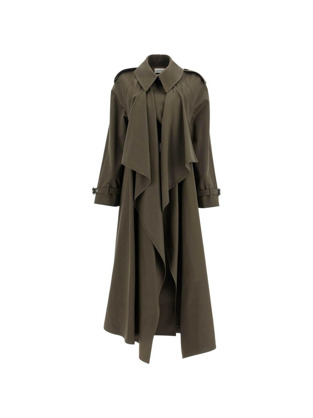 Draped Wool Trench Coat-ALEXANDER MCQUEEN-JOHN JULIA