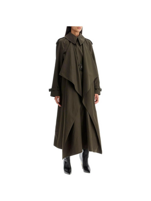 Draped Wool Trench Coat-ALEXANDER MCQUEEN-JOHN JULIA