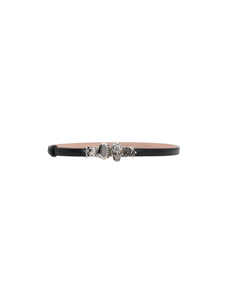 Knuckle Smooth Leather Thin Belt-ALEXANDER MCQUEEN-JOHN JULIA