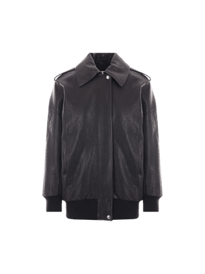 Leather Oversize Aviator Jacket-ALEXANDER MCQUEEN-JOHN JULIA